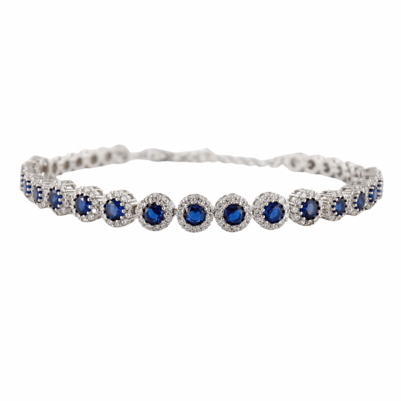 Bracciale Da Tennis Con Zirconi Ovali Rossi, Blu E Verdi - Catena Regolabile Placcata Platino, YA4668