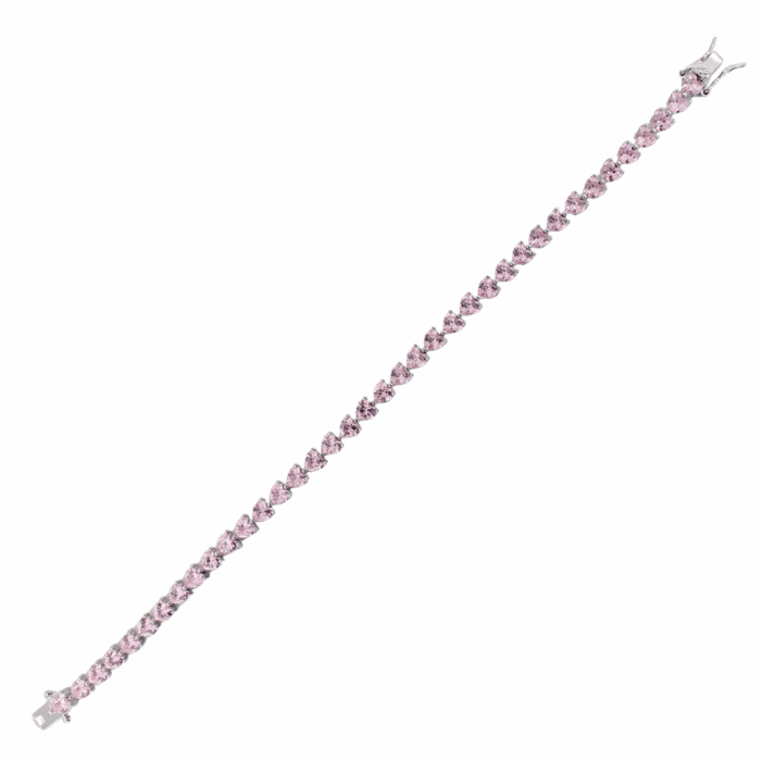 Bracciale Tennis Donna in Argento 925 con Zirconi Taglio Cuore Rosa - immagine 4