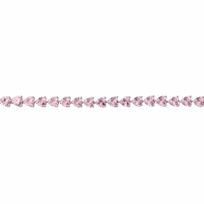 Bracciale Tennis Donna in Argento 925 con Zirconi Taglio Cuore Rosa - immagine 3