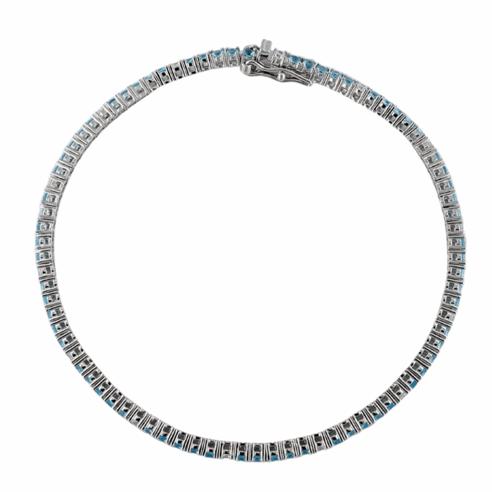Bracciale Donna Tennis in Argento 925 con Zirconi Azzurri e Bianchi da 2 mm - immagine 2
