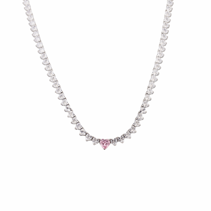 Collana Donna Tennis in Argento 925 con Zirconi Taglio Cuore da 4 mm - immagine 2