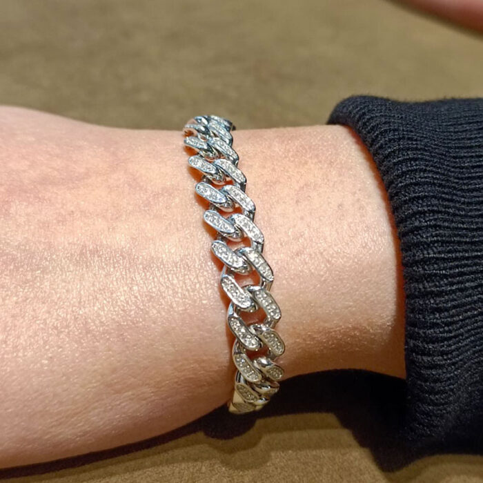 Bracciale LUSSO Grumetta In Oro Bianco 18 kt con Diamanti Naturali da 2.44 ct F Color - immagine 7