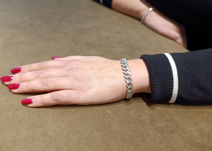 Bracciale LUSSO Grumetta In Oro Bianco 18 kt con Diamanti Naturali da 2.44 ct F Color - immagine 8