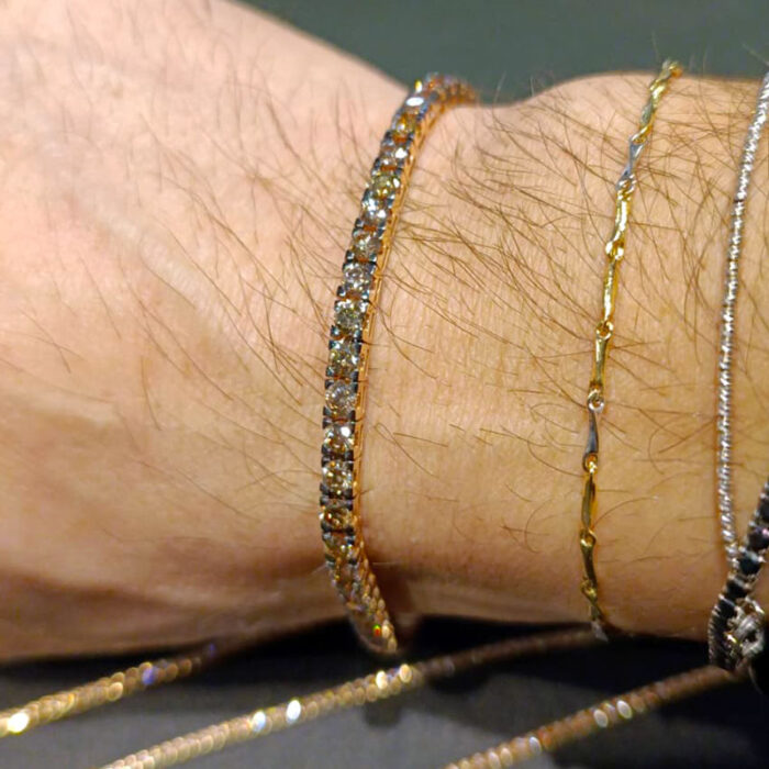 Bracciale Tennis LUSSO in Oro Rosa 18 kt Diamanti Brown da 8,30 ct Rodio Nero - immagine 2