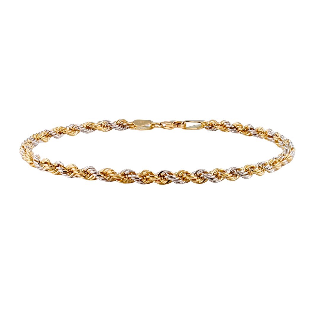 Bracciale Maglia Corda Bicolore Oro Giallo e Bianco 18 kt 19 cm 3,5 mm-Fichera Preziosi Bracciale Maglia Corda Bicolore Oro Giallo e Bianco 18 kt 2,8 mm - immagine 1