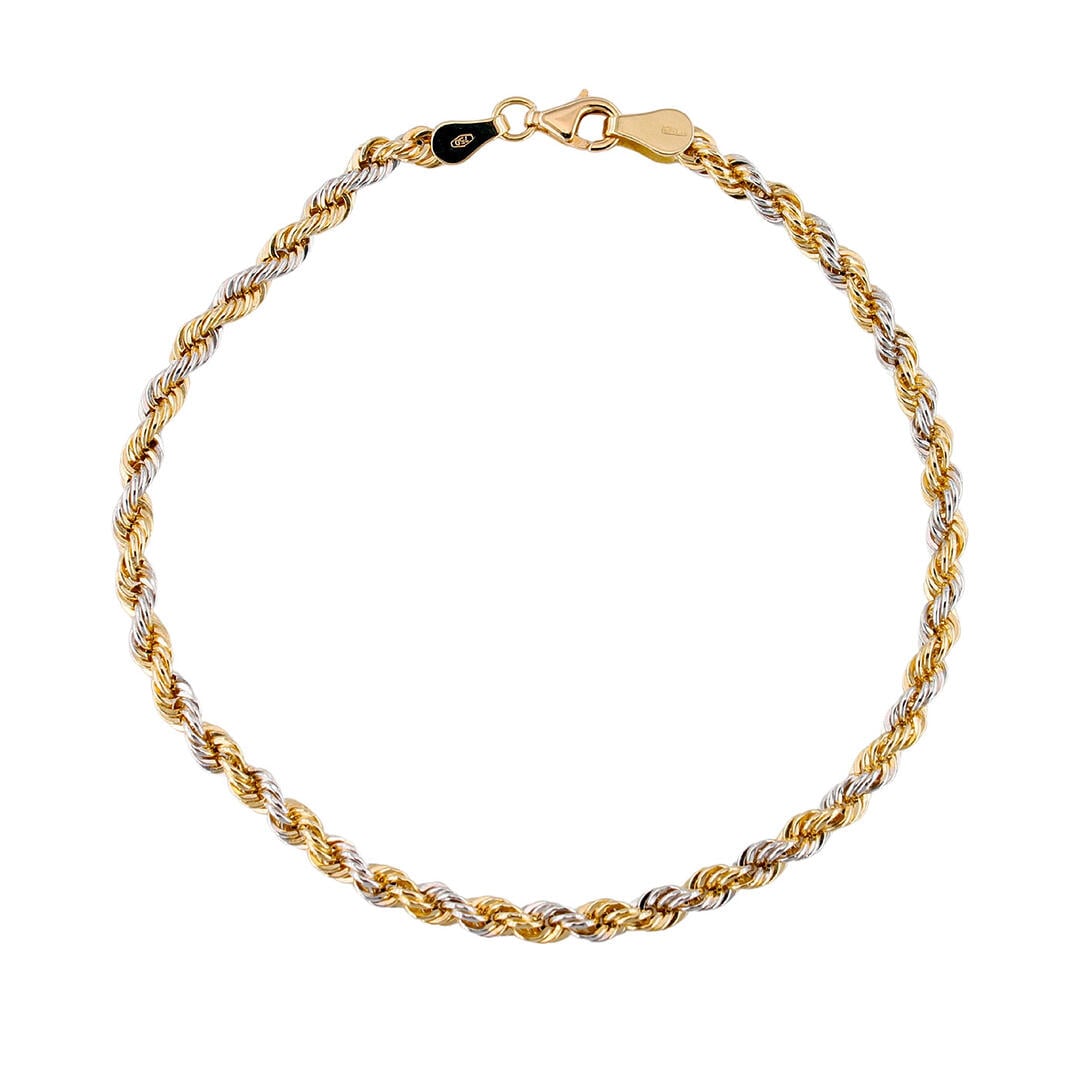 Bracciale Maglia Corda Bicolore Oro Giallo e Bianco 18 kt 2,8 mm - immagine 3