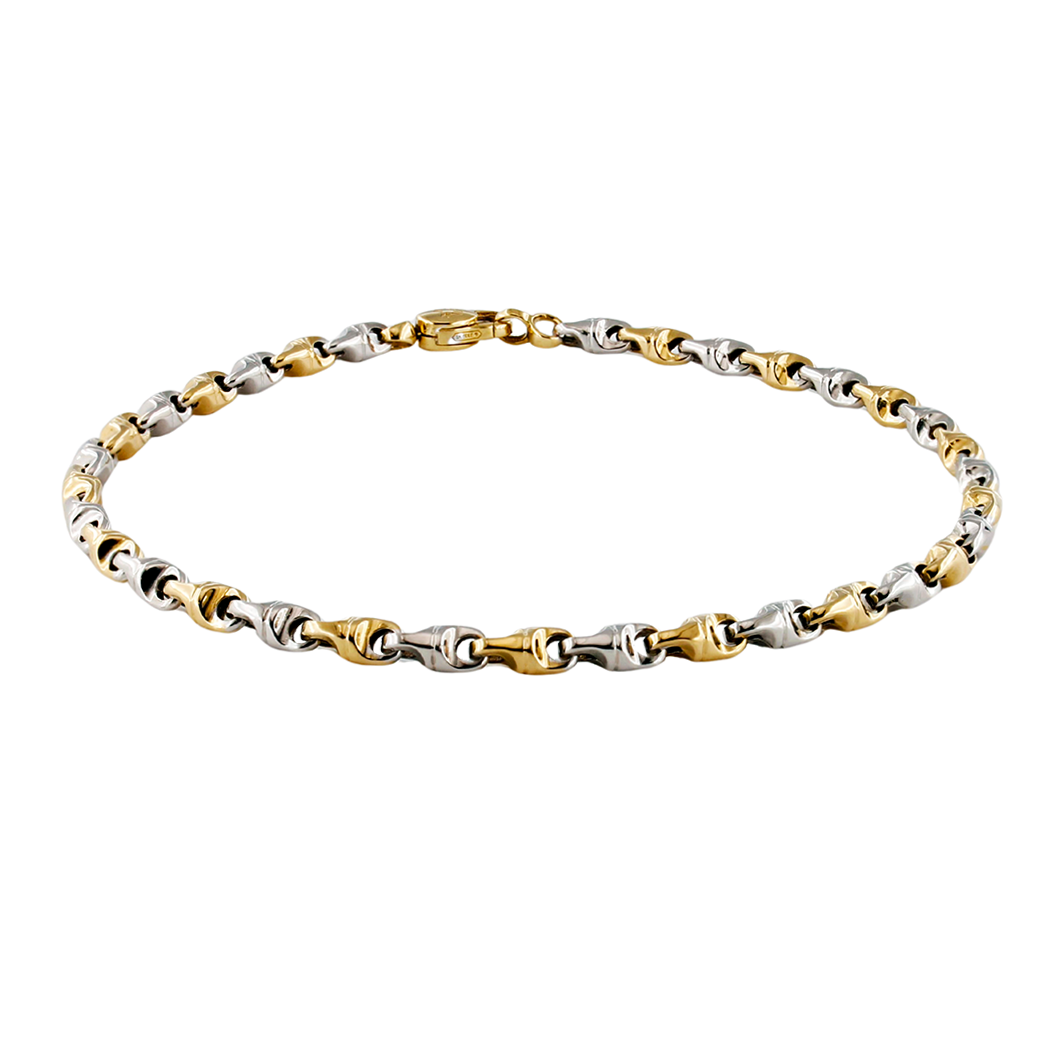 Bracciale Uomo marinara moderna arrotondata bicolore in Oro giallo e bianco 18 kt-Fichera Preziosi Bracciale Uomo marinara moderna arrotondata bicolore in Oro giallo e bianco 18 kt - immagine 1